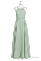 Sage Green Chiffon Halter A Line Long Bridesmaid Dresses