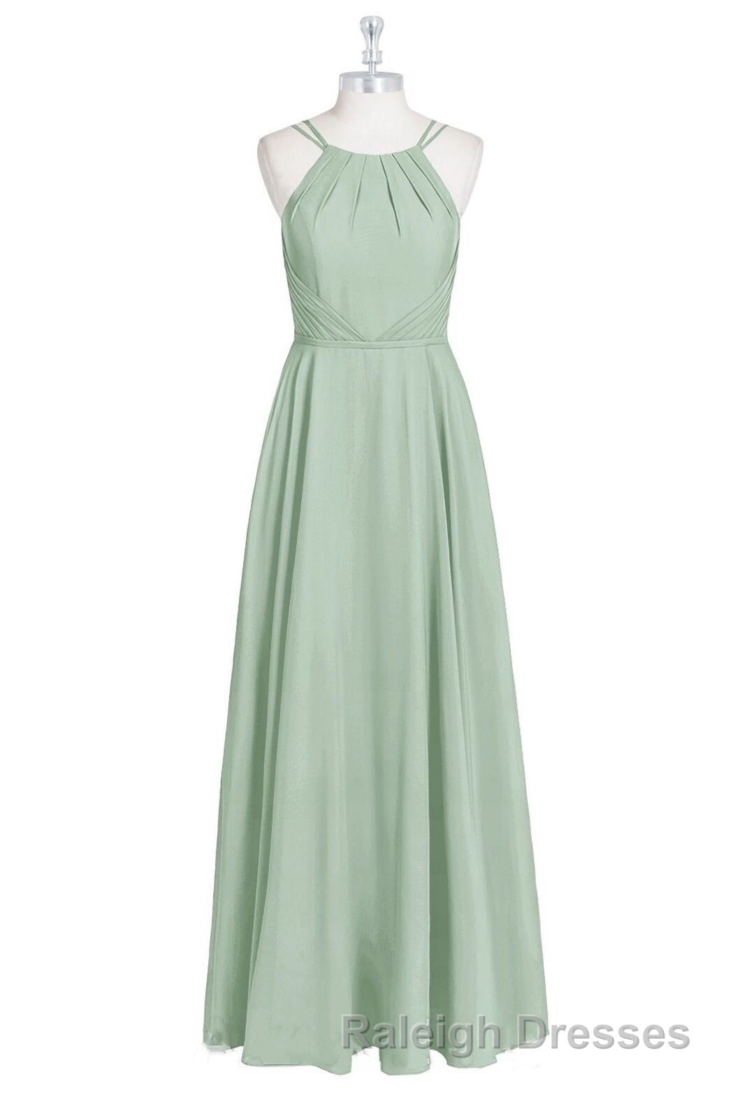 Sage Green Chiffon Halter A Line Long Bridesmaid Dresses