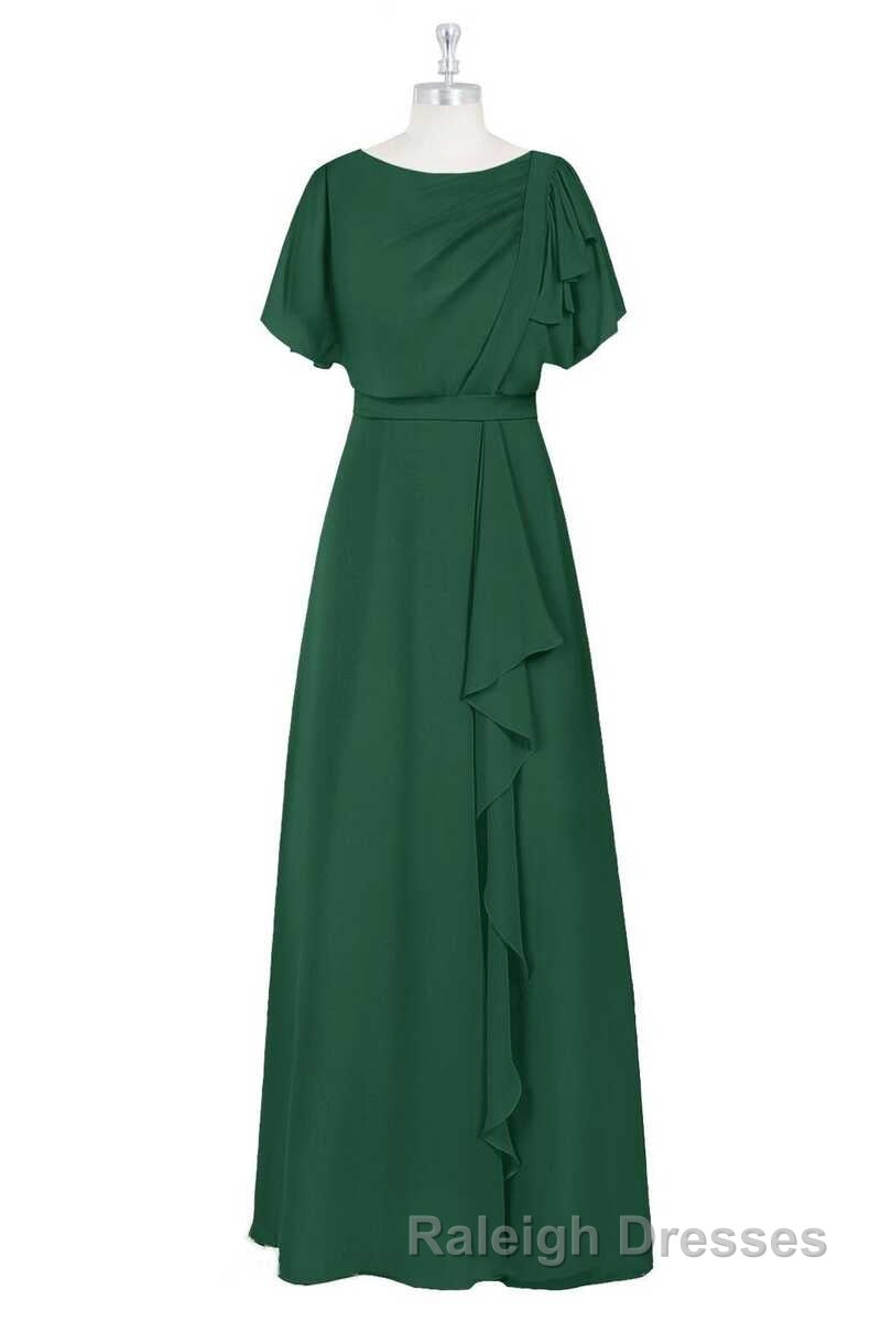 Hunter Green Chiffon Ruffled Long Bridesmaid Dress Secondary image