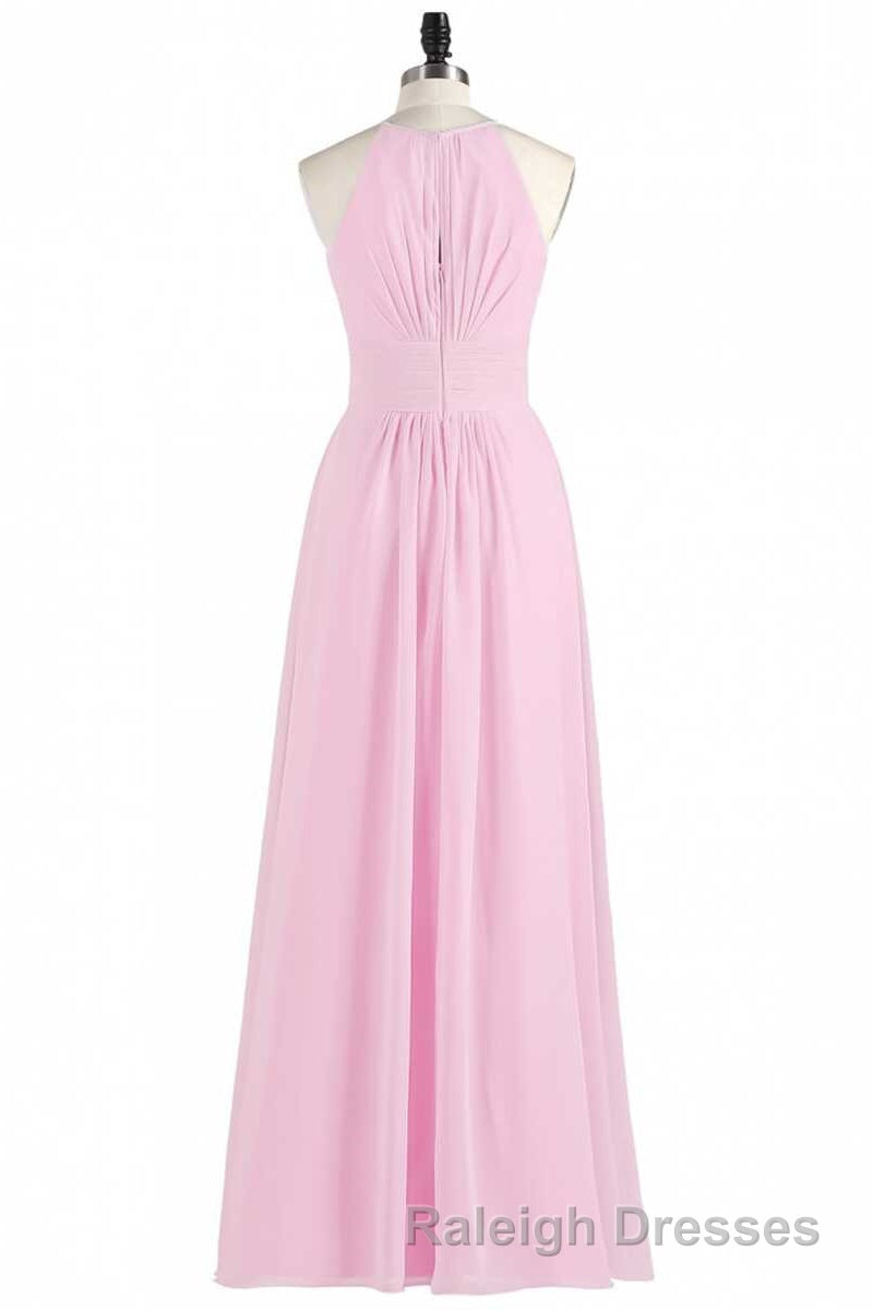 Pink Chiffon Halter Sleeveless A Line Long Bridesmaid Dresses Secondary image