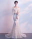 Champagne Tulle Lace Mermaid Long Prom Dress Tulle Lace Prom Dress