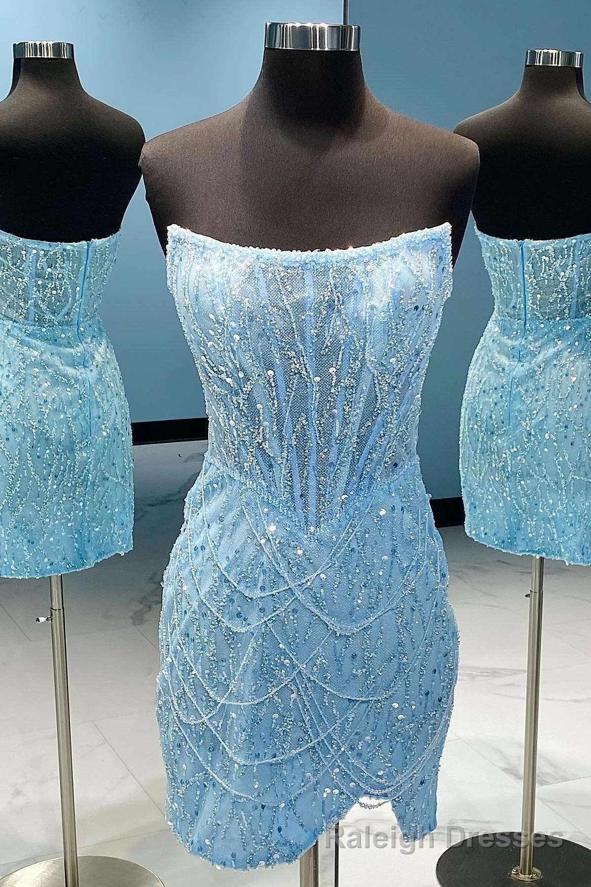 Light Blue Strapless Short Homecoming Dress