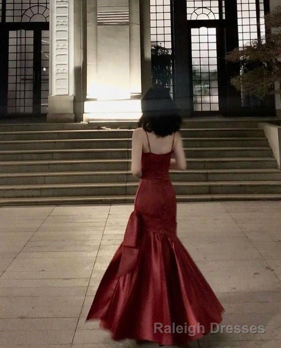 Stunning Mermaid Spaghetti Straps Long Wine Red Prom Dress Birthday Outfits