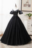 Black V-Neck Tulle Long Prom Dresses, A-Line Black Evening Dresses