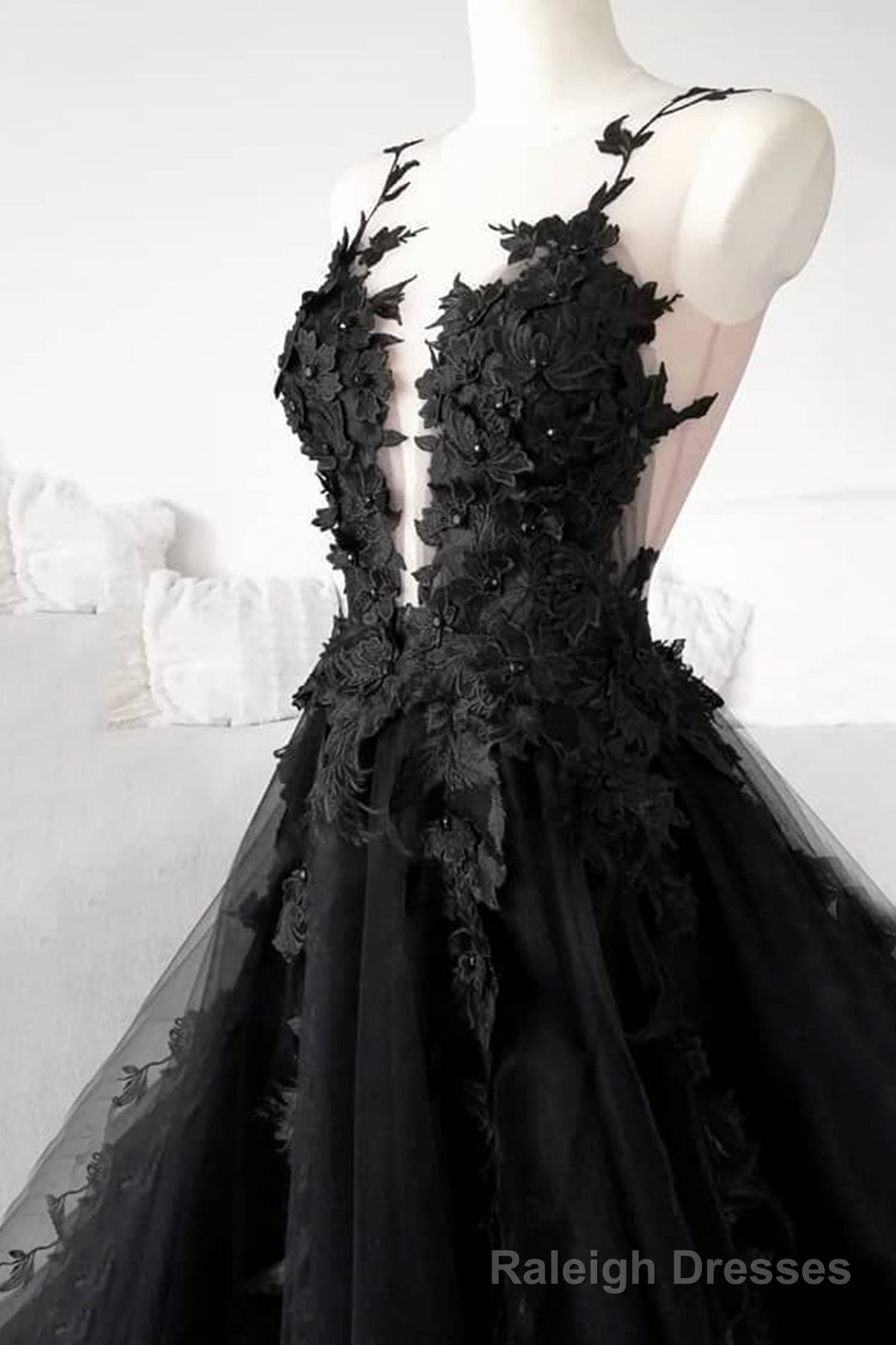 Black Tulle Lace Long Prom Dress, Black Formal Graduation Dress