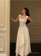 Lovely Ivory Chiffon Straps Long Party Dress Prom Dress, Ivory Wedding Party Dress