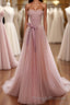 Simple Pink Tulle Long Prom Dress, Pink Tulle Formal Dress, 1