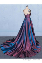 A Line V Neck Sleeveless Prom Dress, Spaghetti Straps Long Evening Dresses