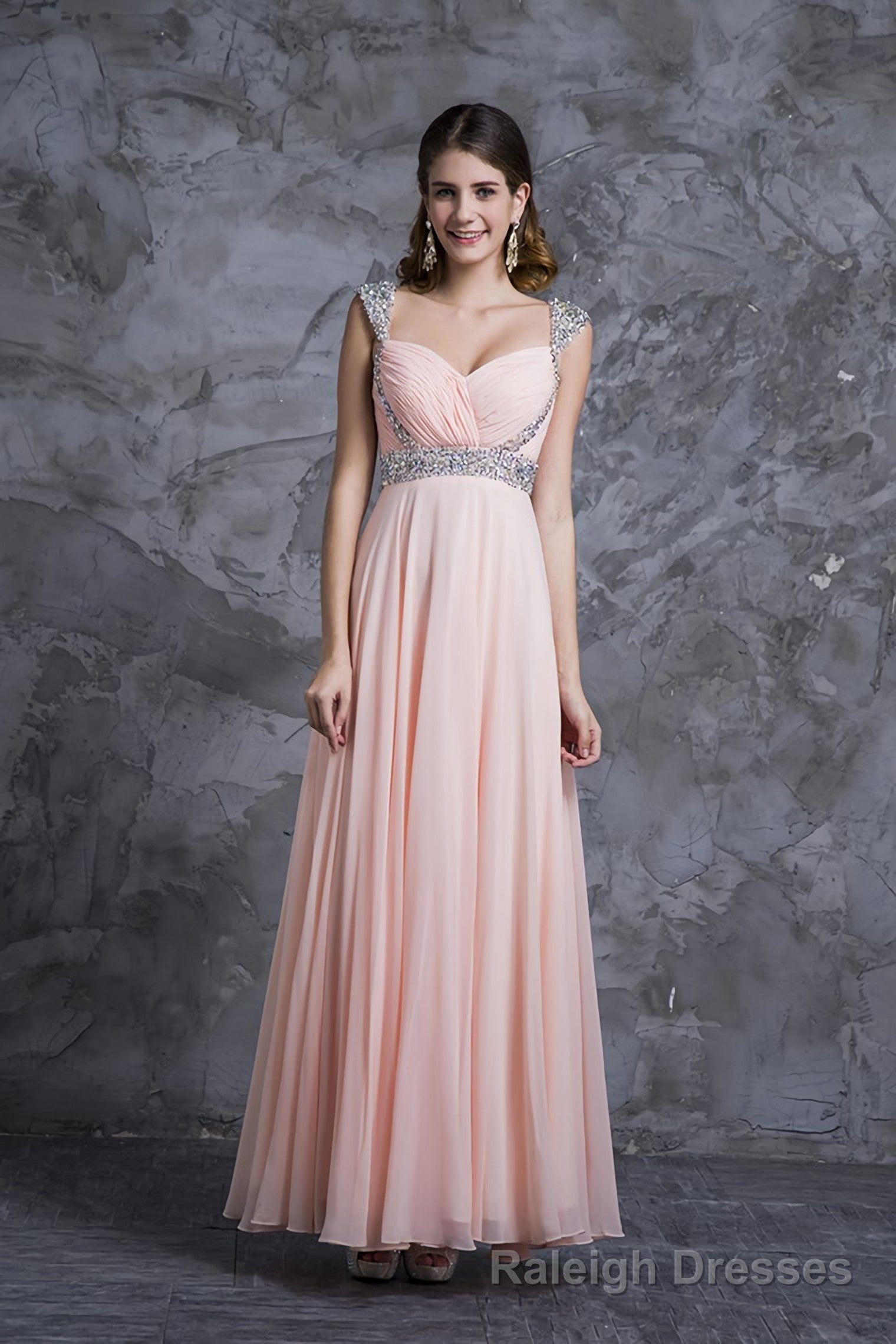 Best Selling Prom Dresses, A Line V Neck Floor Length Chiffon Zipper Back Main image