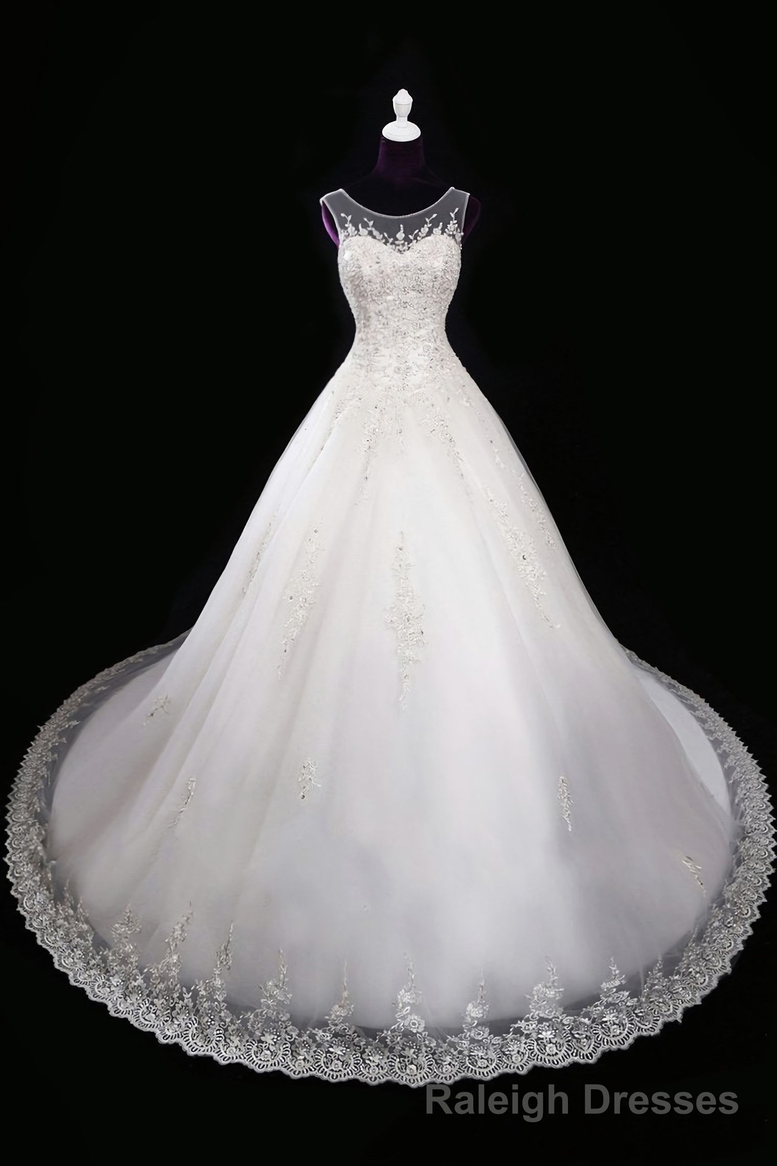 2025 A Line Wedding Dresses, Scoop Tulle With Applique And Beads Lace Up