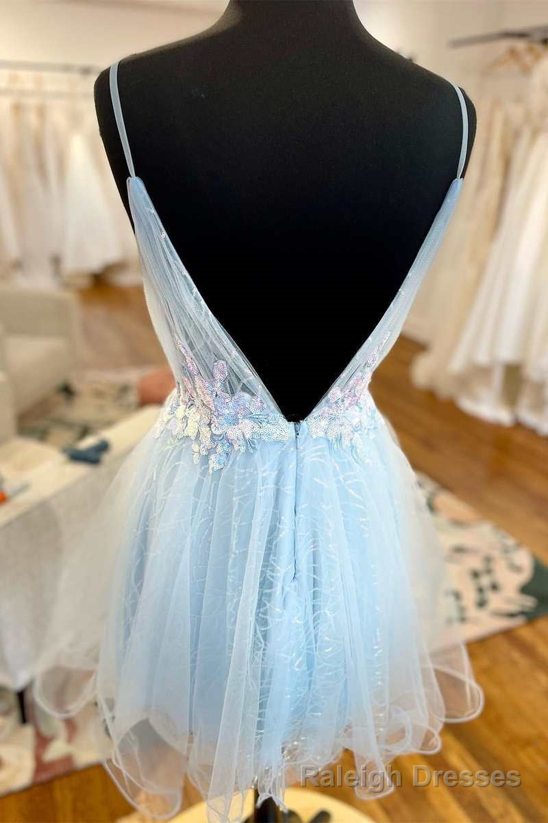 Light Blue Tulle Open Back A Line Short Prom Dress Secondary image