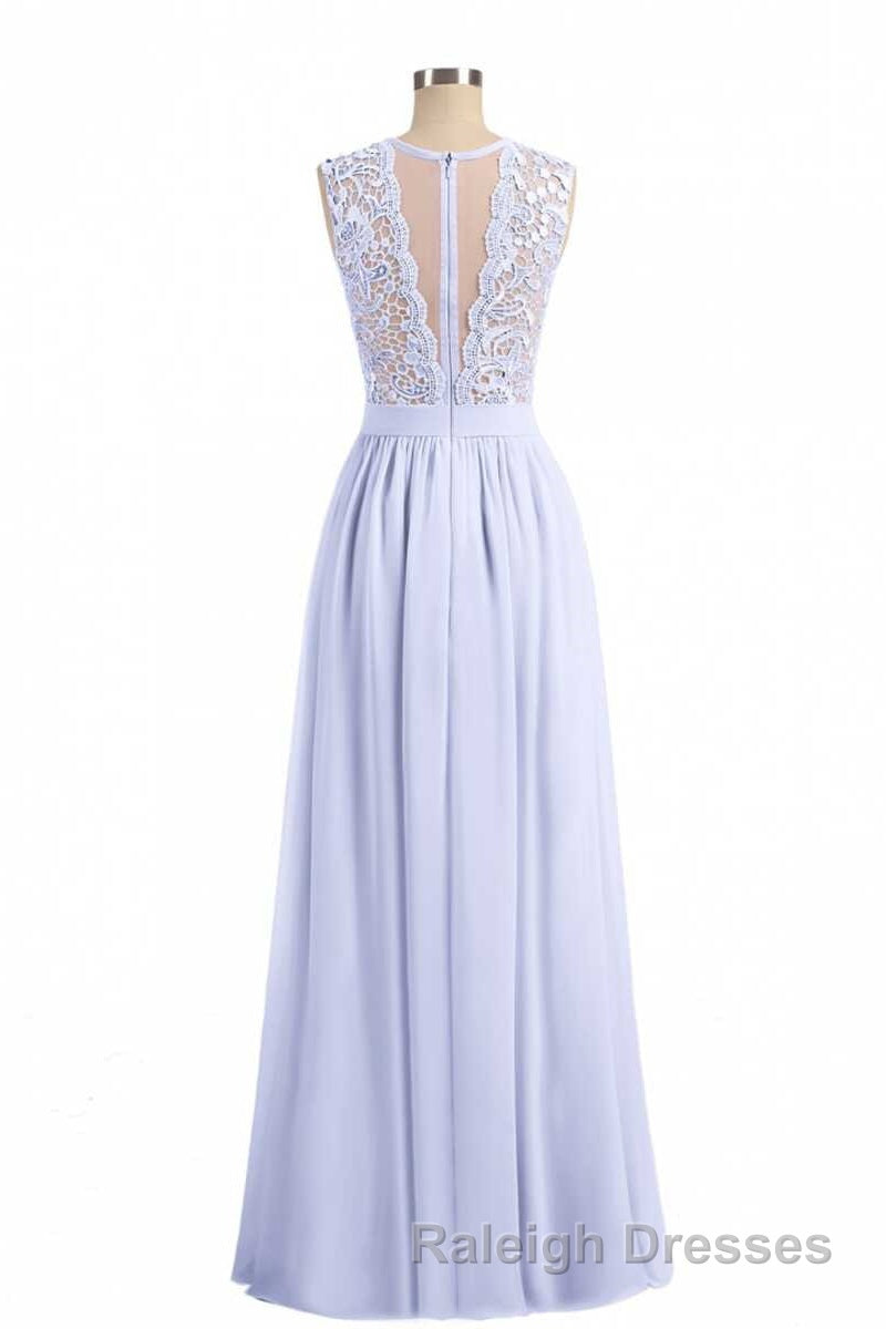 Lavender Lace Crew Neck A-Line Bridesmaid Dress