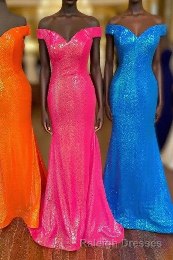 Off the Shoulder Orange Mermaid Long Prom Dress