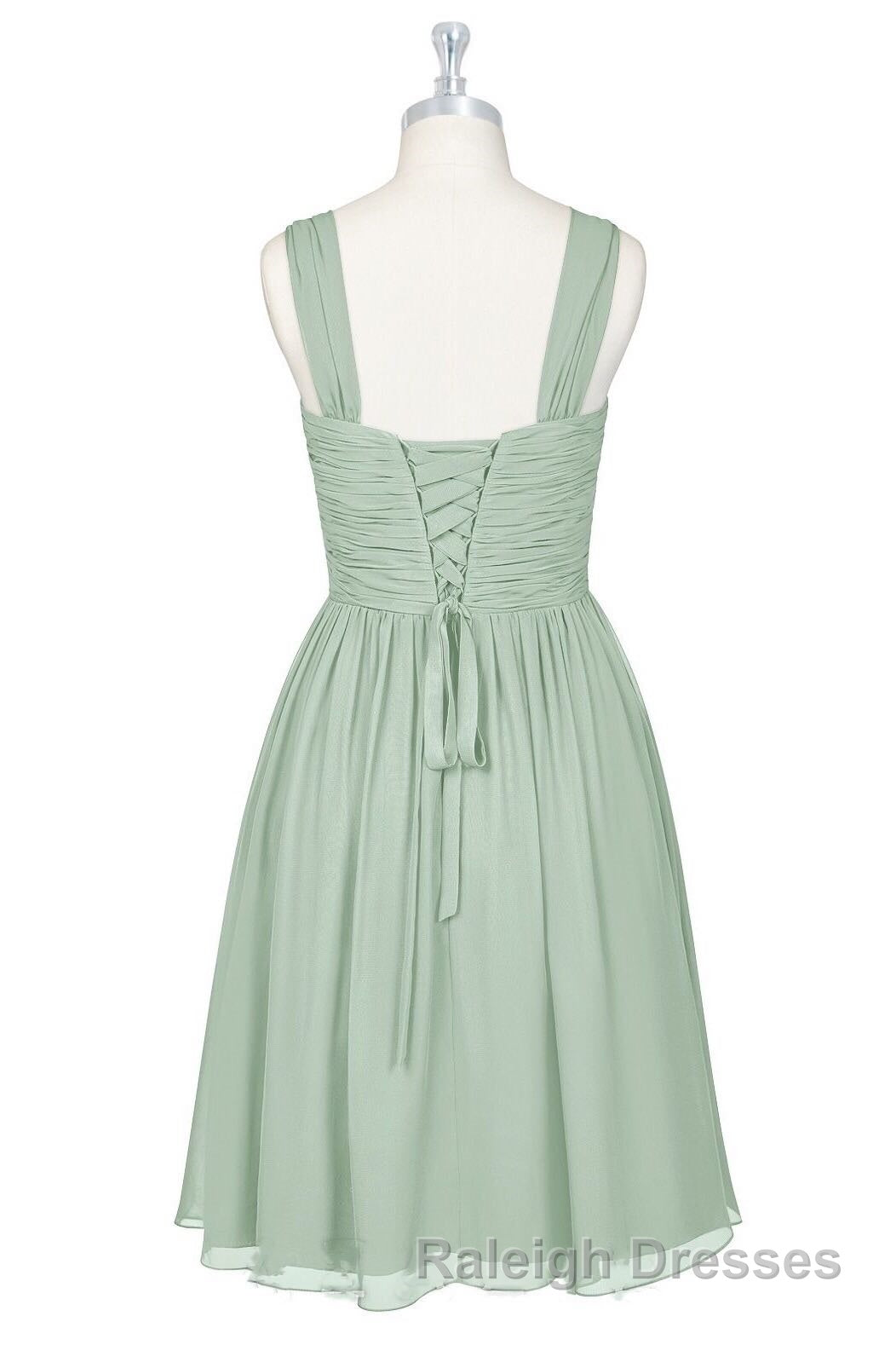 Sage Green Chiffon Lace-Up Short Bridesmaid Dress