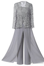 Mother of the Bride Dresses, Lace Chiffon Three-Piece Plus Size Mother of the Bride Pant Suits
