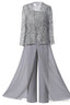 Mother of the Bride Dresses, Lace Chiffon Three-Piece Plus Size Mother of the Bride Pant Suits