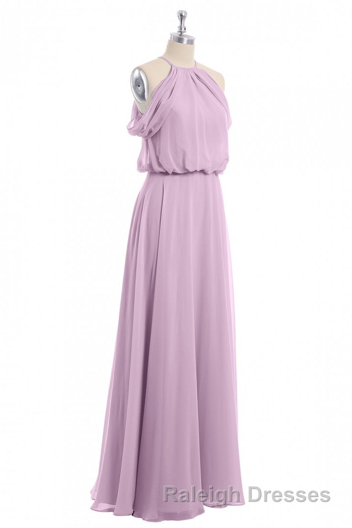 Sage Green Chiffon Halter Blouson-Style Long Bridesmaid Dress