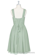 Sage Green Chiffon Lace-Up Short Bridesmaid Dresses