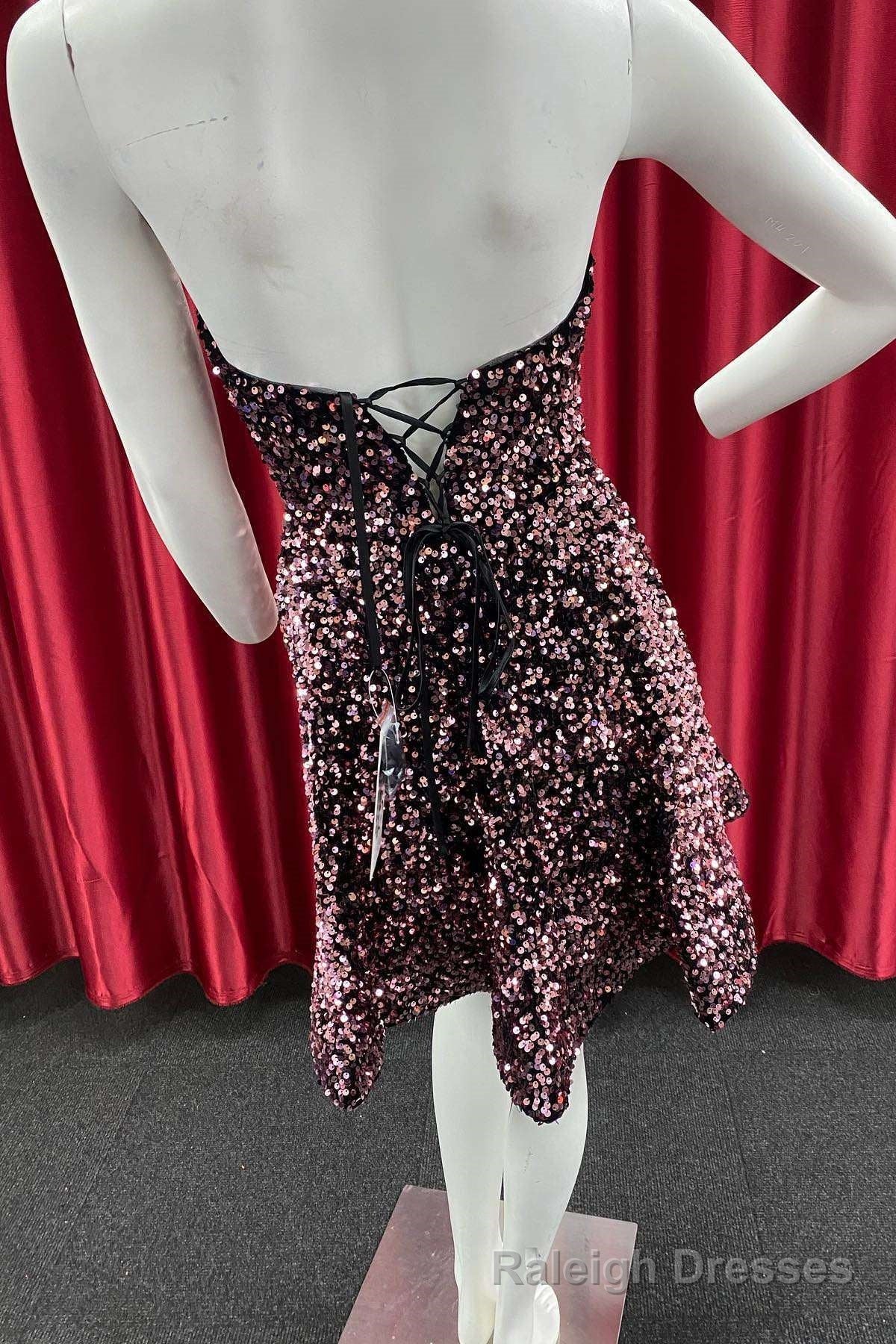 Dark Pink Sequin Strapless A Line Homecoming Dress Secondary image