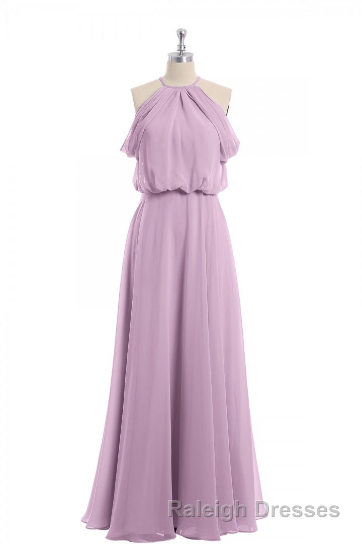 Sage Green Chiffon Halter Blouson-Style Long Bridesmaid Dresses