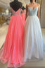A-line Sparkly Plunging V-Neck Spaghetti Straps Sequins Top Long Prom Dress