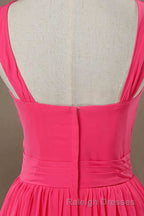 Neon Pink Halter Knee Length Bridesmaid Dress