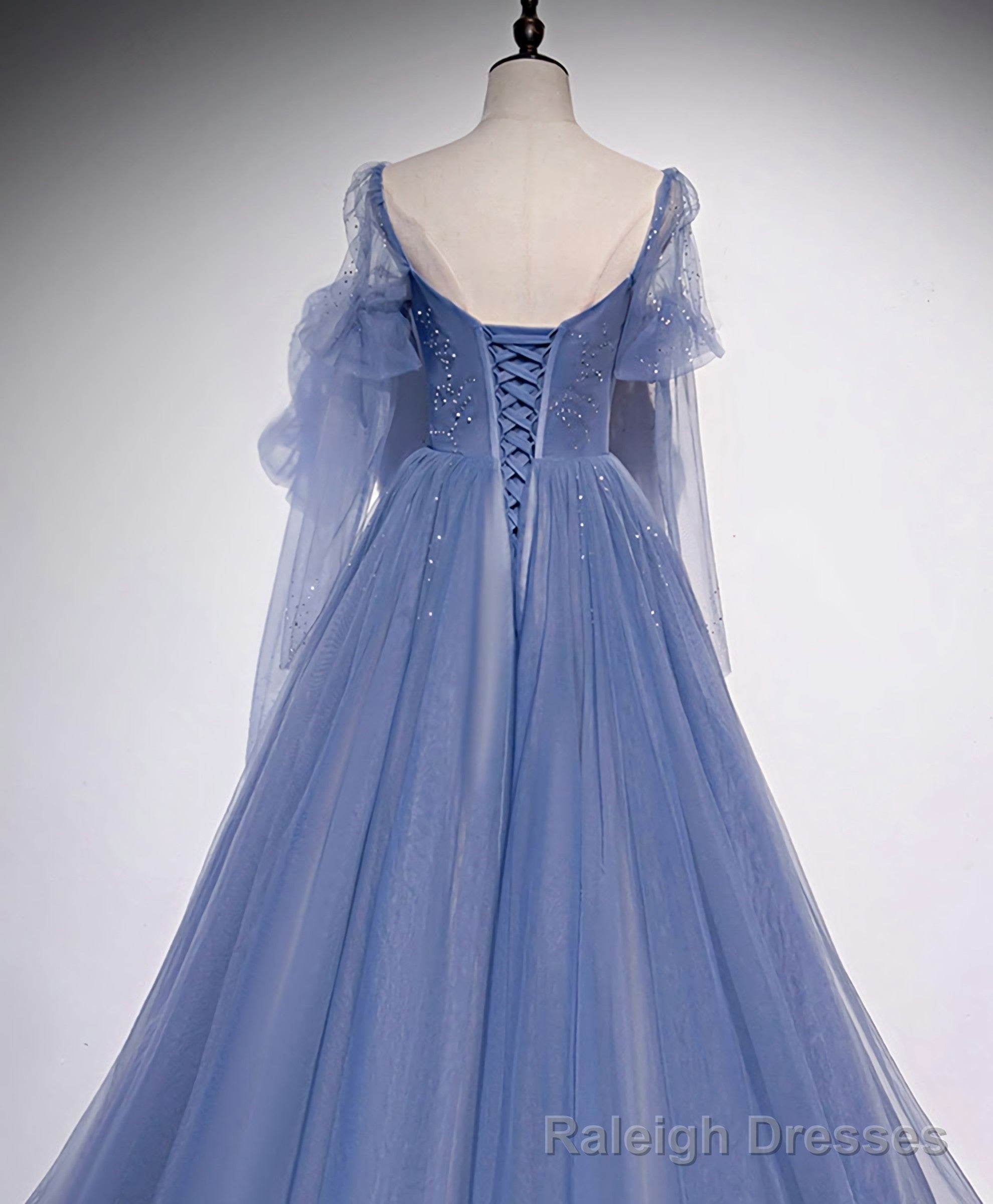 Blue Tulle Sweetheart Long Prom Dress, Blue Tulle Formal Dress Main image