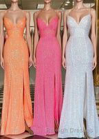 Stunning Straps Sequined Mermaid Long Prom Dresses