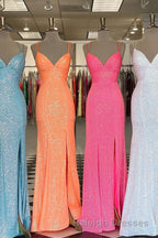 Stunning Straps Sequined Mermaid Long Prom Dresses