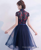 Blue Tulle Lace High Low Prom Dress, Blue Homecoming Dress