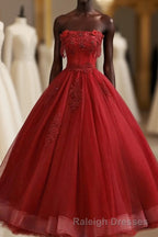 Burgundy Tulle Lace Long Prom Gown Burgundy Tulle Lace Formal Dress