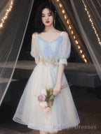 Blue A Line Tulle Lace Short Prom Dress Blue Homecoming Dress