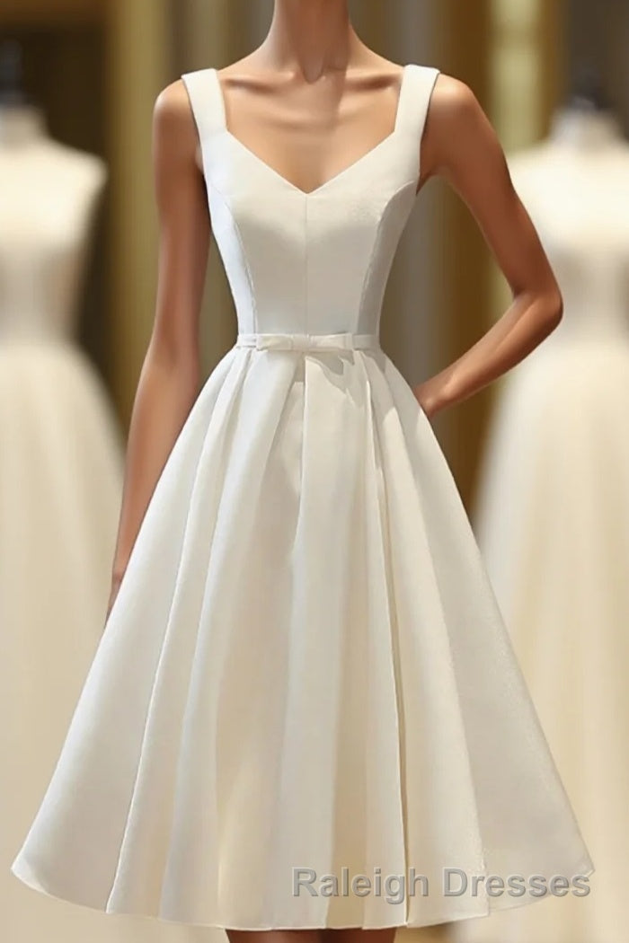 Simple V Neck White Short Prom Dress, White Homecoming Dress