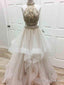 a line prom dress high neck tulle long Prom Dress
