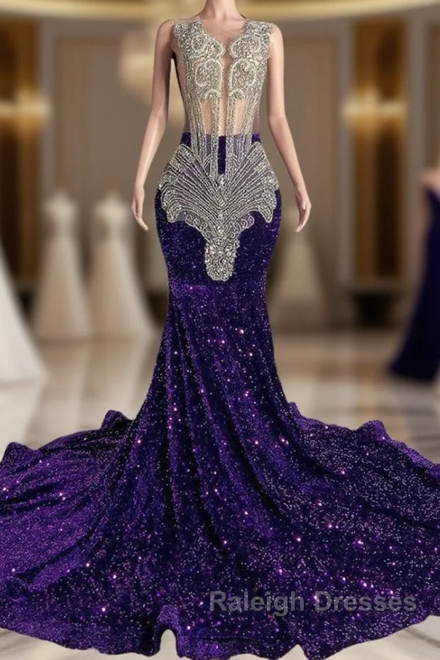 Sequined Sleeveless Mermaid Prom Dresses with Beadings