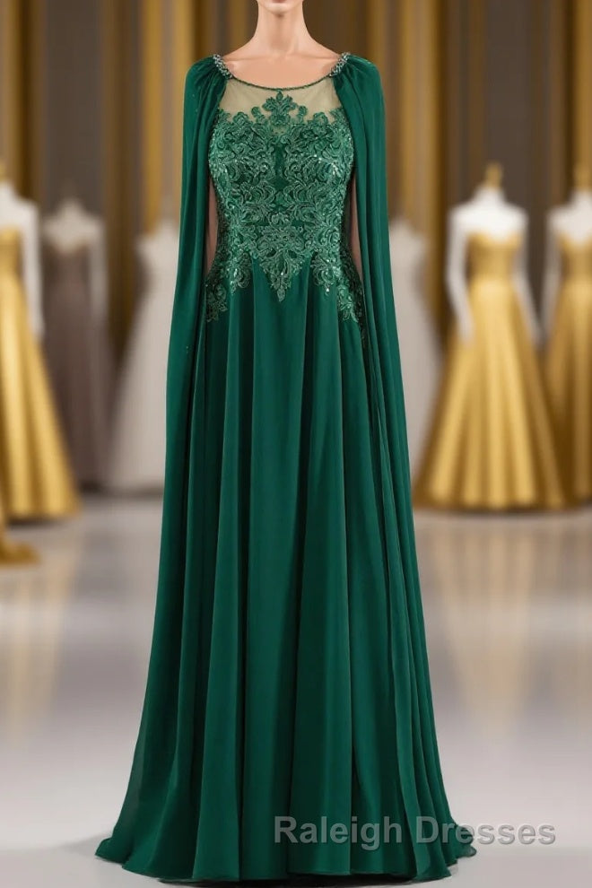 A Line Chiffon Floor Length Mother of The Bride Dresses with Detachable Cape