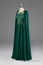A Line Chiffon Floor Length Mother of The Bride Dresses with Detachable Cape