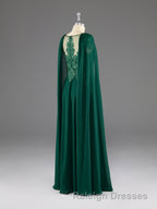 A-Line Chiffon Floor Length Mother of The Bride Dress with Detachable Cape