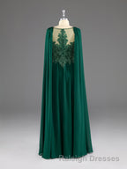 Dark Green A-Line Lace Appliques Chiffon Prom Dress