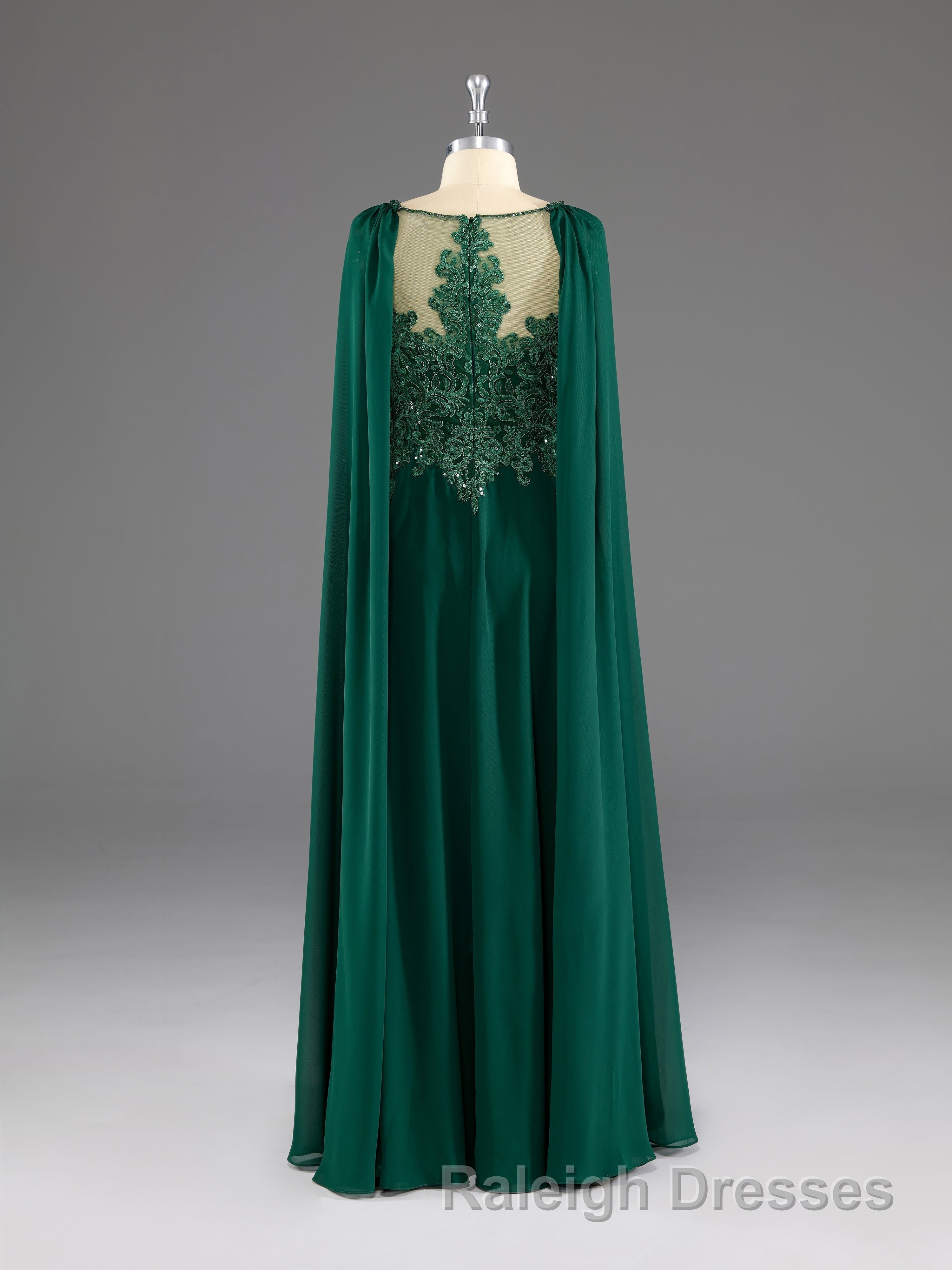 Dark Green A-Line Lace Appliques Chiffon Prom Dress