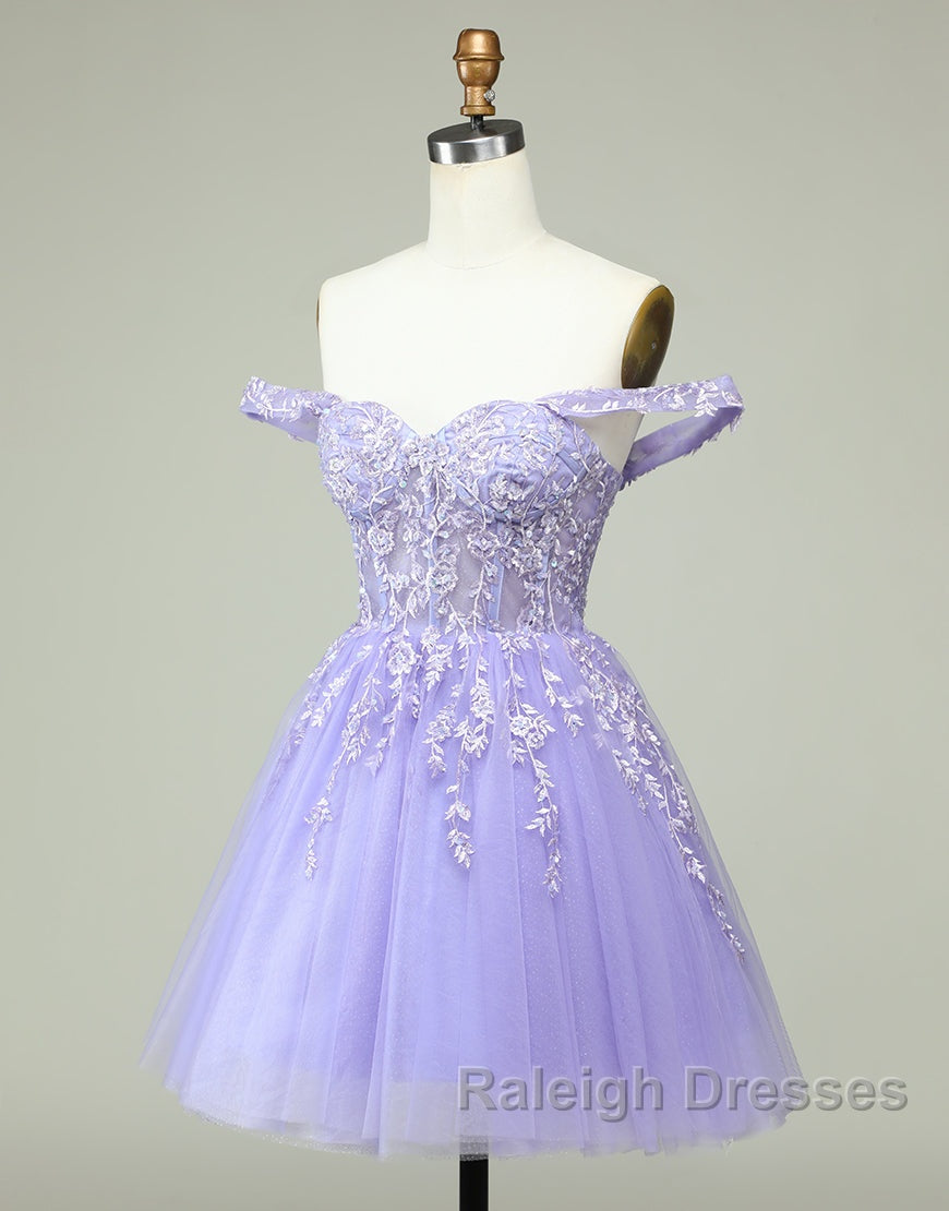 A-Line Off The Shoulder Short Tulle Dress With Appliques