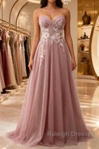 A-Line Sweetheart Neckline Long Prom Dress With Appliques