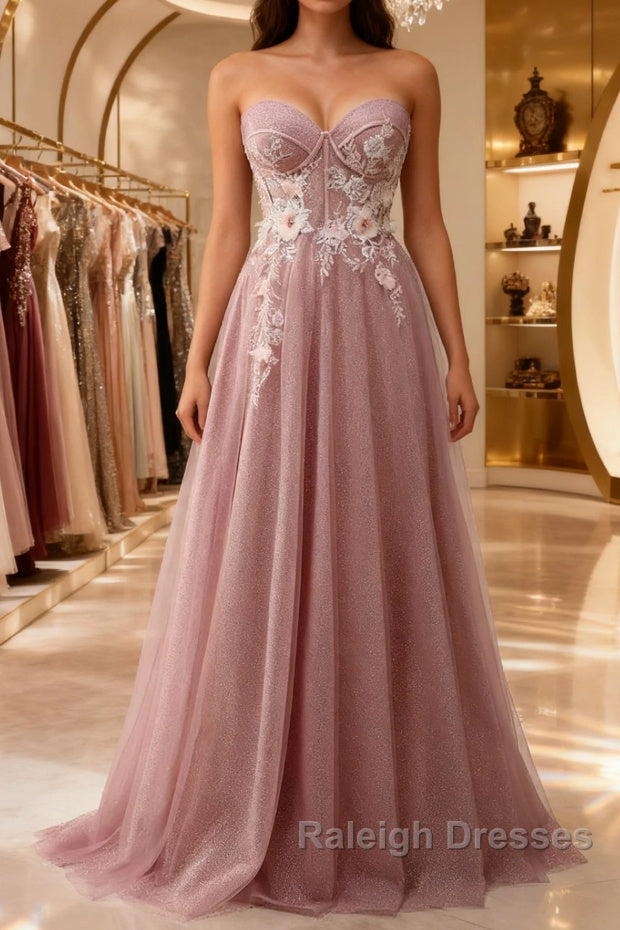 A-Line Sweetheart Neckline Long Prom Dress With Appliques