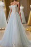 A Line Tulle Lace Appliques Sweetheart Long Prom Dresses Strapless Prom Dresses