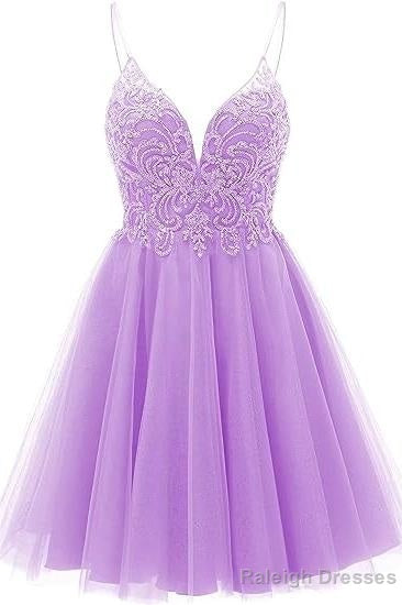 A Line Straps Appliques Tulle Short Homecoming Dress