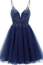 A Line Straps Appliques Tulle Short Homecoming Dress