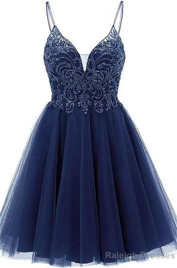 A Line Straps Appliques Tulle Short Homecoming Dress