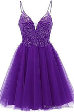 A Line Straps Appliques Tulle Short Homecoming Dress