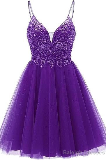 A Line Straps Appliques Tulle Short Homecoming Dress