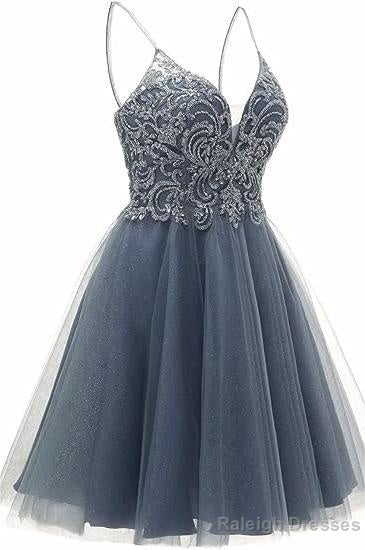 A Line Straps Appliques Tulle Short Homecoming Dress Main image